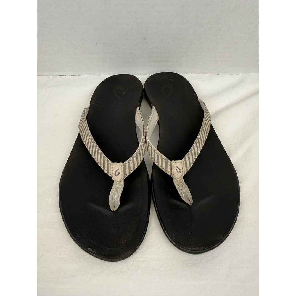 Olukai Ho'opio Sandal Flip Flop Womens Size 11 Black Grey Striped - Picture 4 of 8